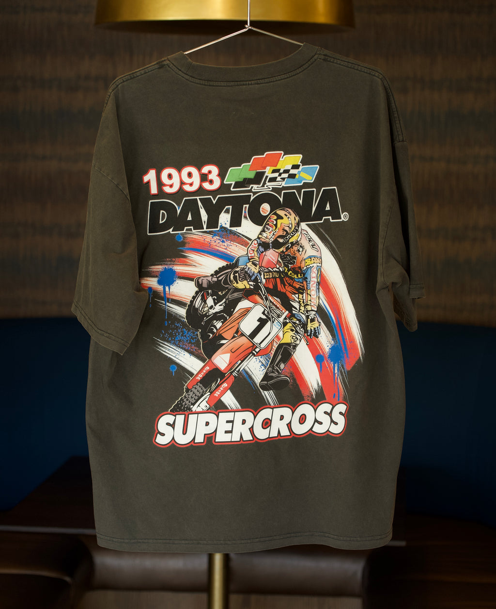 Retro style Daytona Supercross racing t shirt in black color.