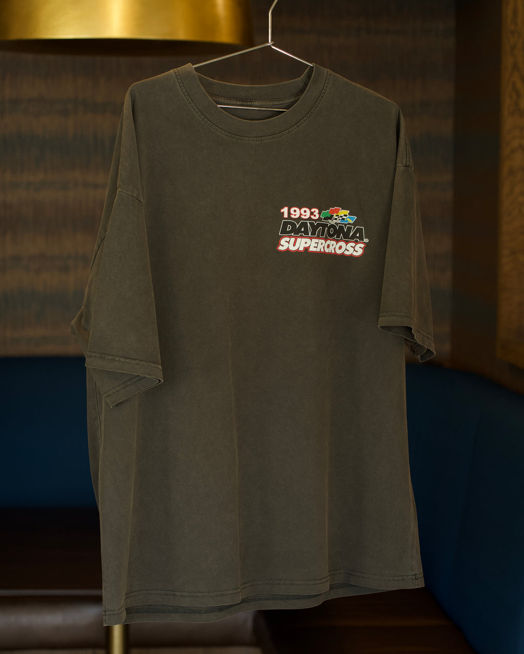 1993 Daytona Supercross race logo on a vintage black shirt blank.