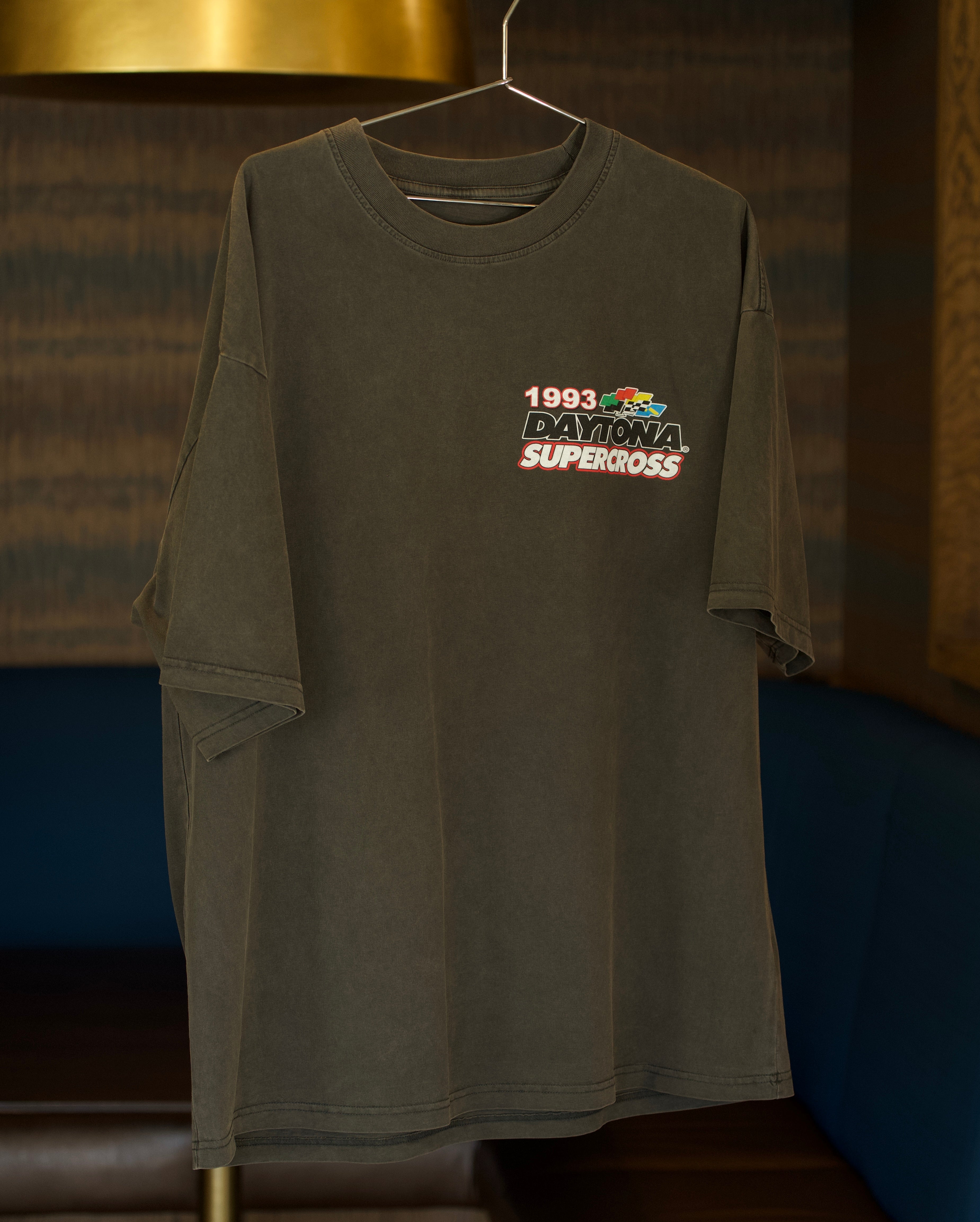 1993 Daytona Supercross race logo on a vintage black shirt blank.