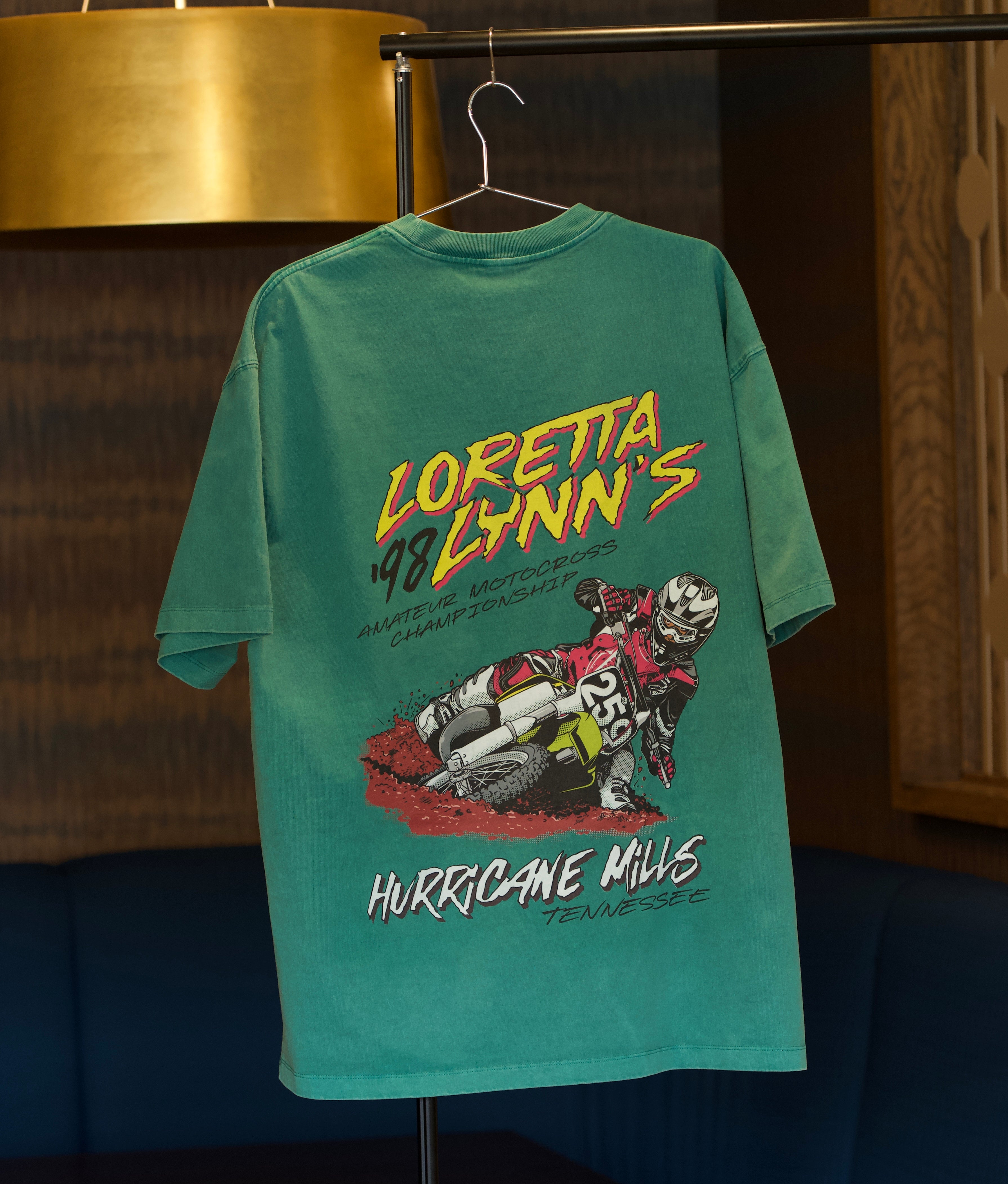 Vintage Loretta Lynn's Amateur Motocross National Championship shirt in green color