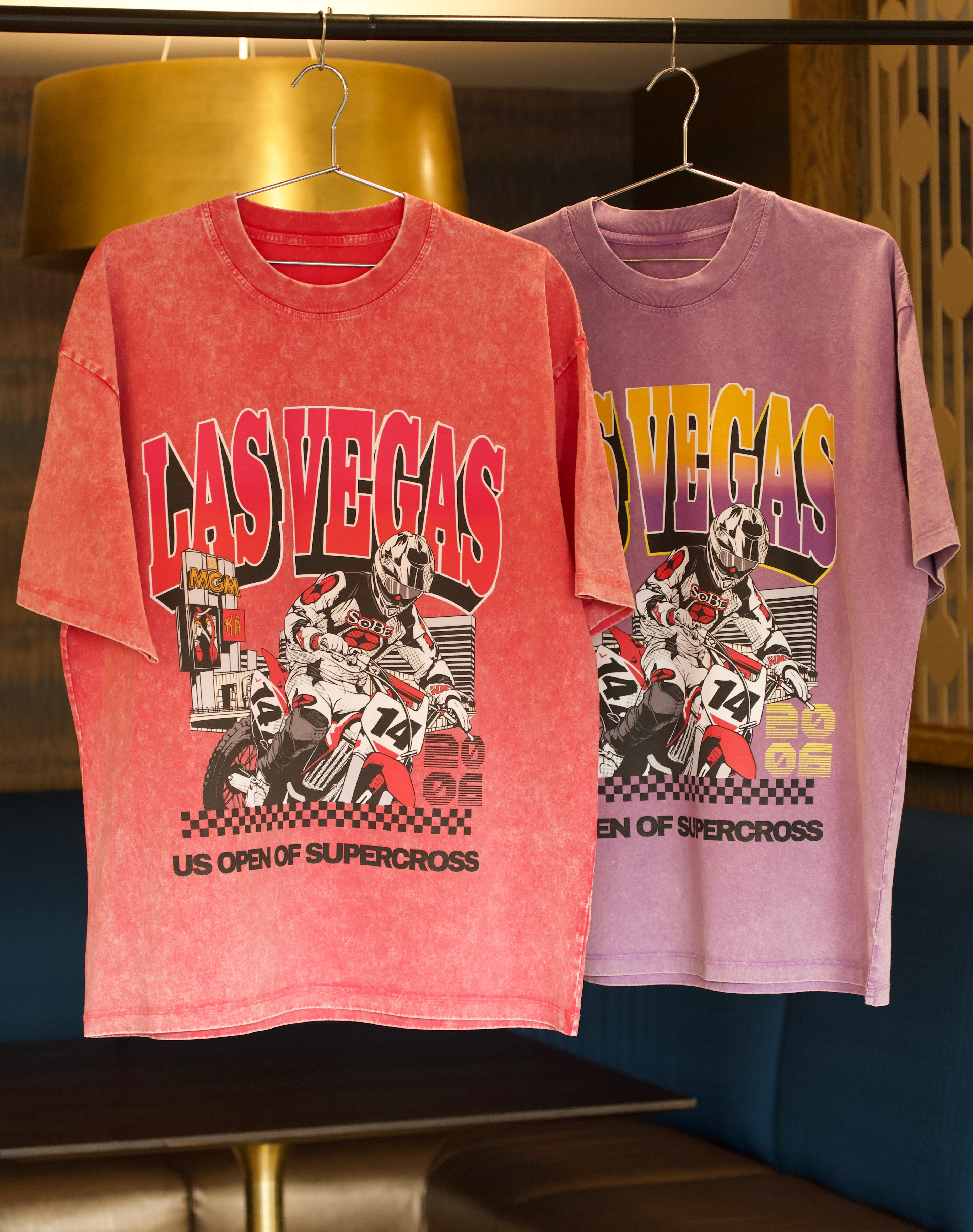 A pink and purple vintage style supercross racing shirt