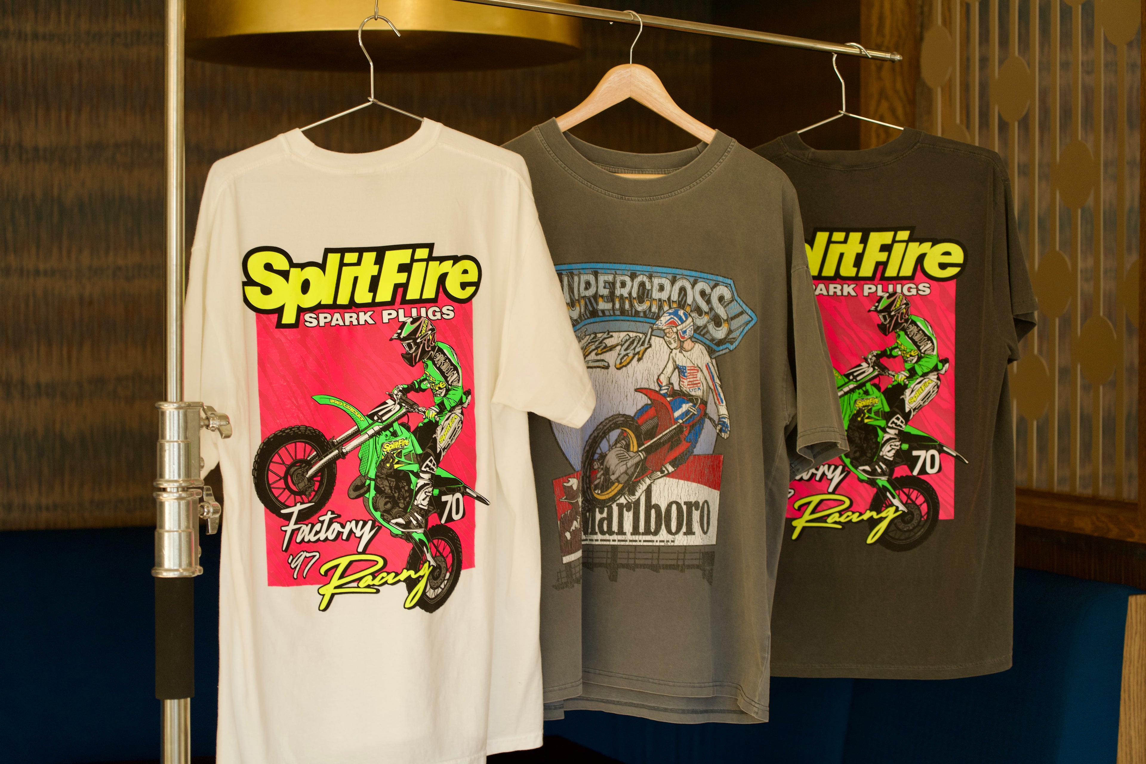 Vintage Marlboro and Splitfire Spark Plugs supercross racing t shirts