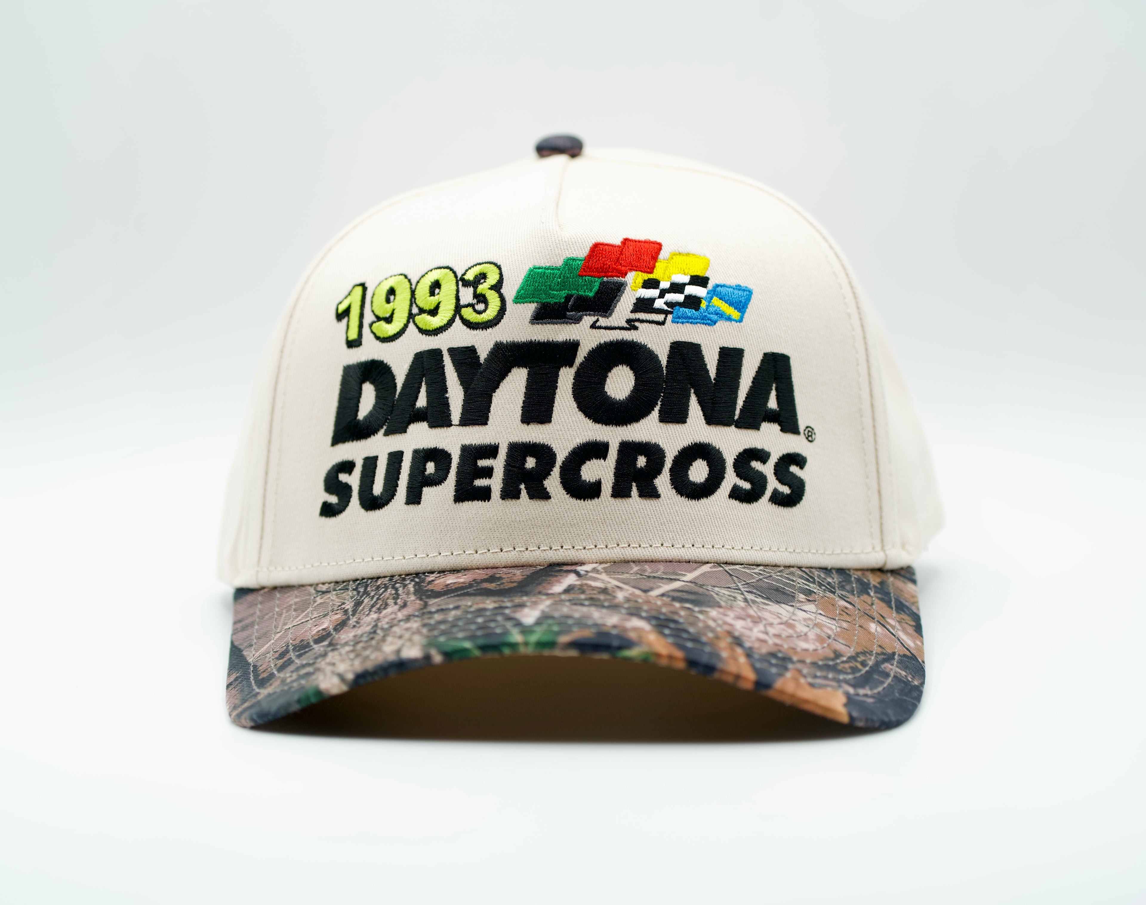 Vintage Daytona Supercross racing snapback hat with camo brim