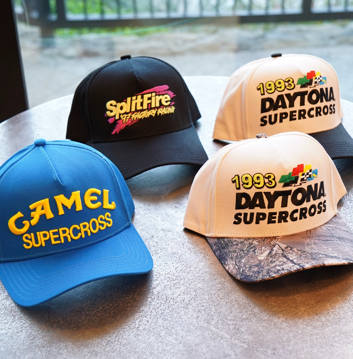 Vintage supercross and motocross hats.