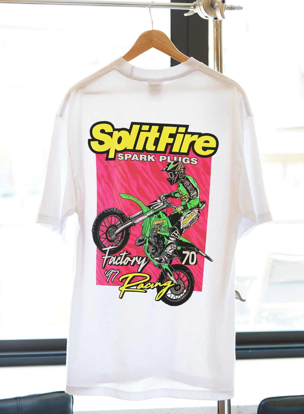 1997 Splitfire Spark Plugs Factory Racing Supercross shirt feature Carmichael