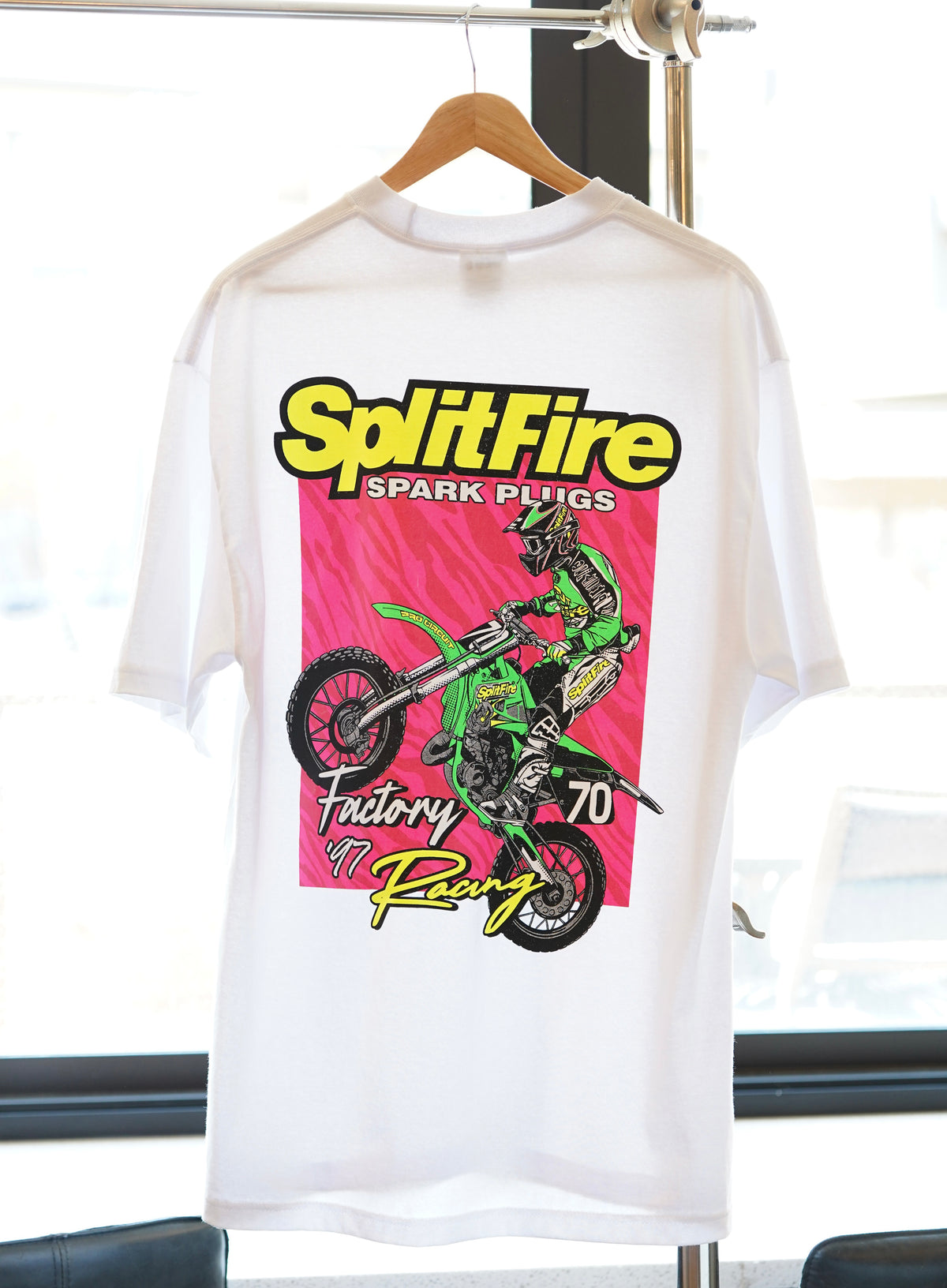 1997 Splitfire Spark Plugs Factory Racing Supercross shirt feature Carmichael