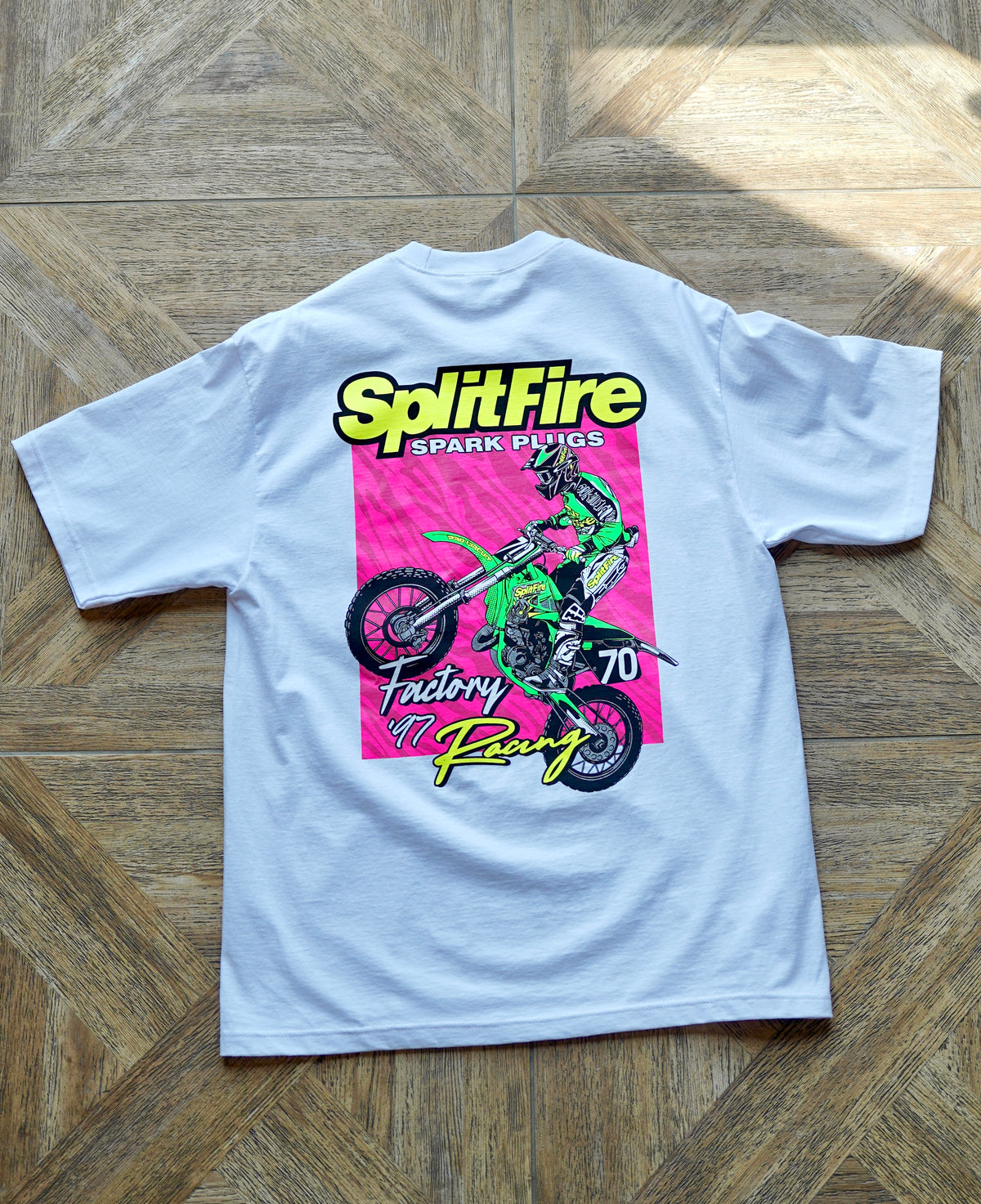 Vintage Splitfire Spark Plugs motocross racing shirt in white color