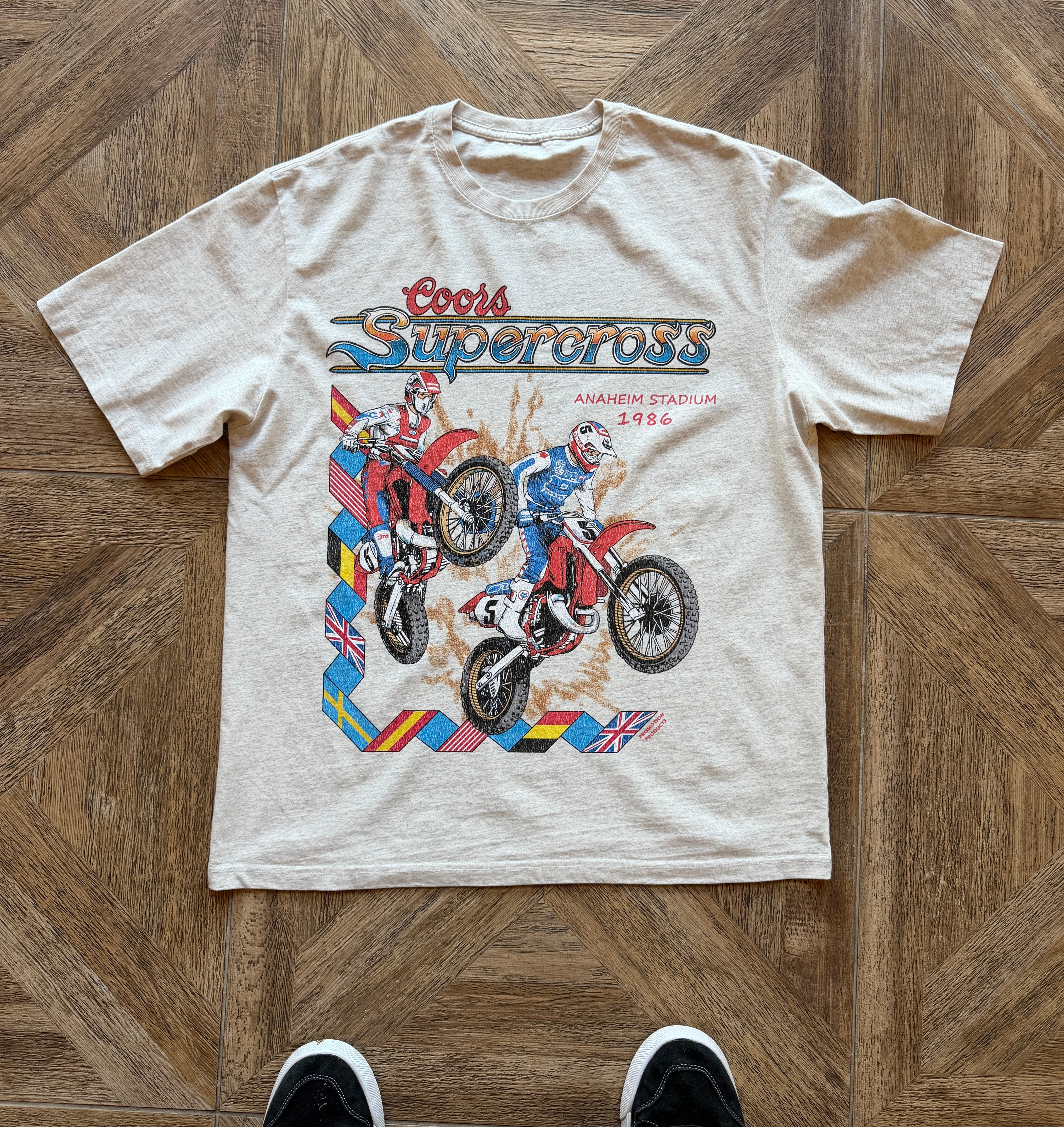 【GRANCY】Printed Short Real Down 86 Anaheim Supercross Shirt - 240 GSM, Loose-Fit, Heather Gray