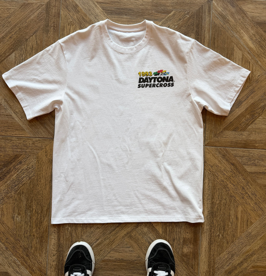 Vintage inspired Daytona Supercross tee shirt in white color.