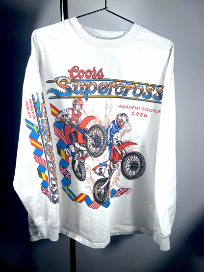 1986 Anaheim Supercross vintage long sleeve shirt in white color.