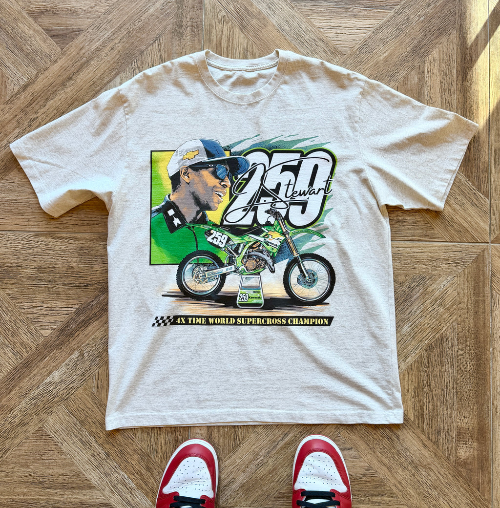 James Stewart vintage style Kawasaki KX250 racing shirt.