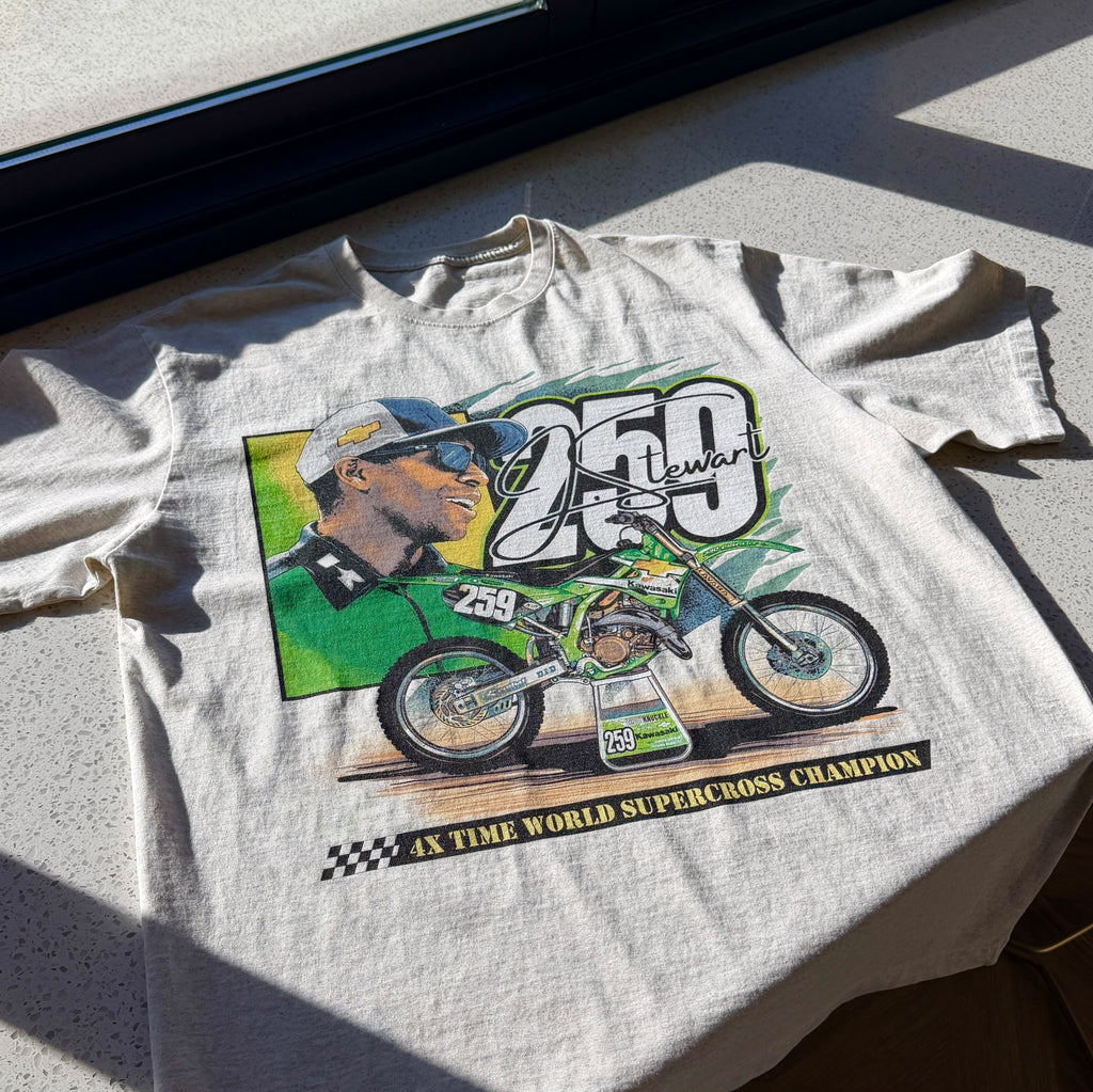 James Stewart 259 retro factory Kawasaki racing shirt.