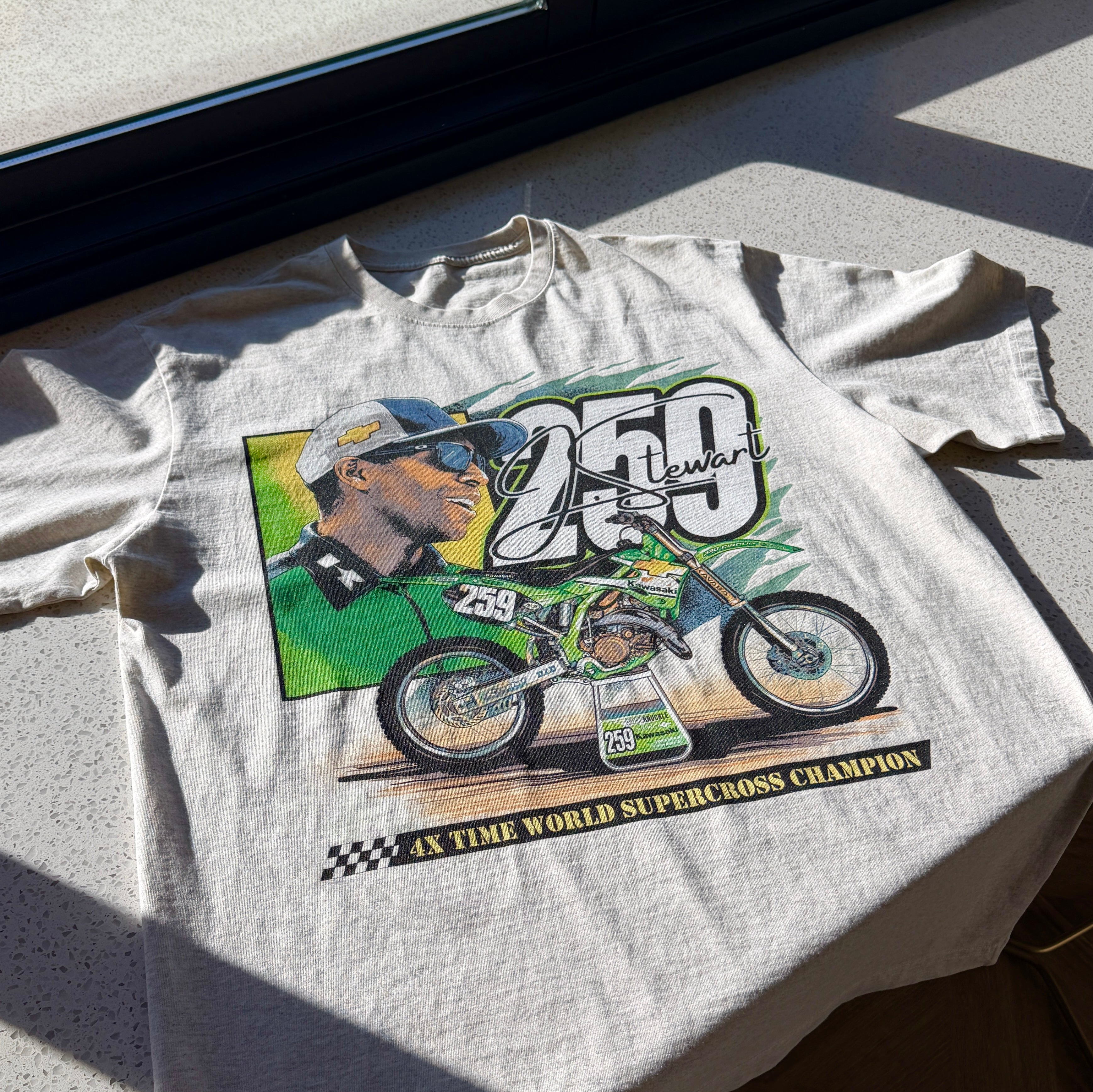 James Stewart 259 retro factory Kawasaki racing shirt.