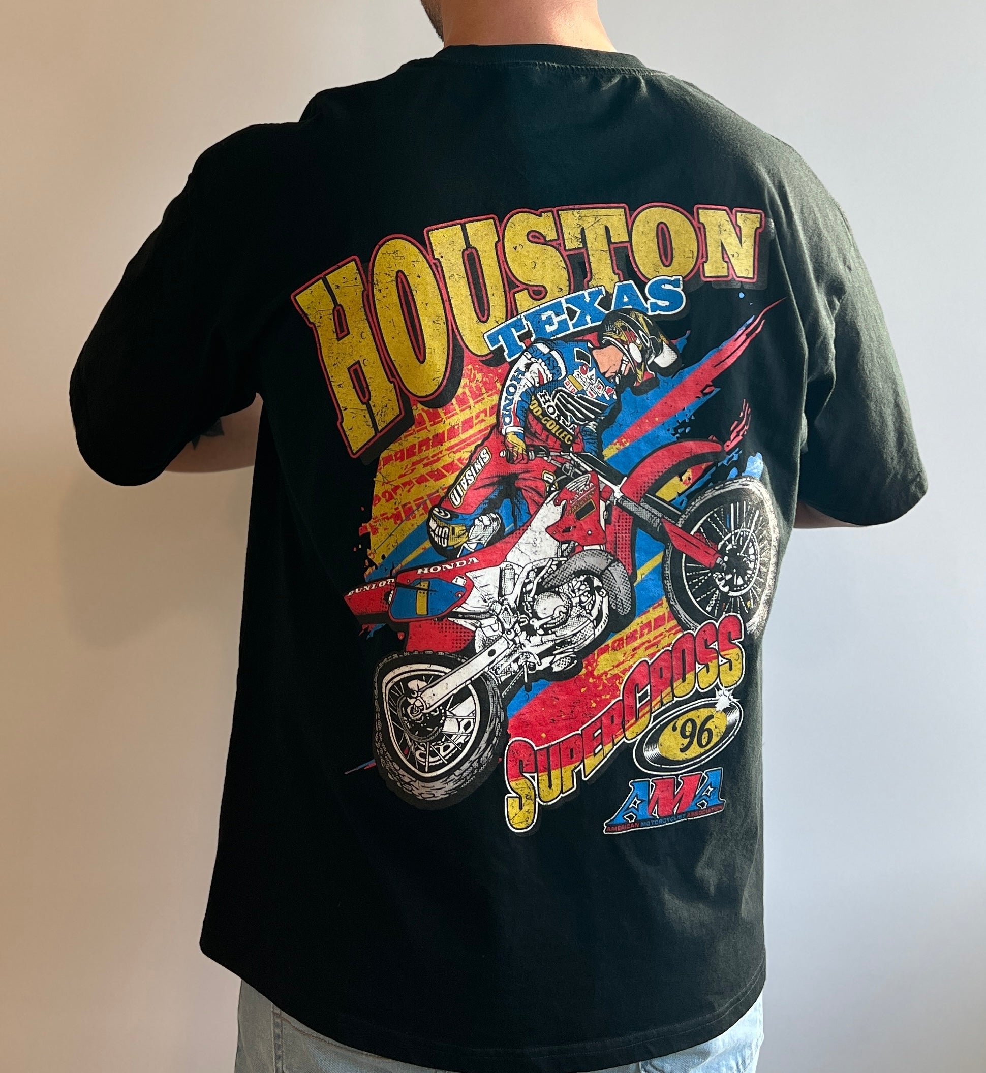Vintage Houston supercross racing shirt in black color.