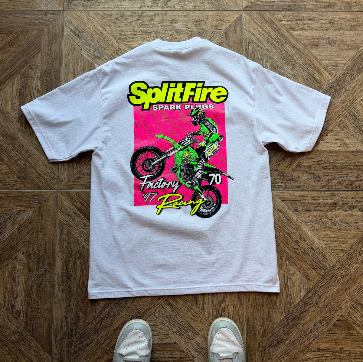 Vintage Splitfire Spark Plugs motocross racing shirt in white color