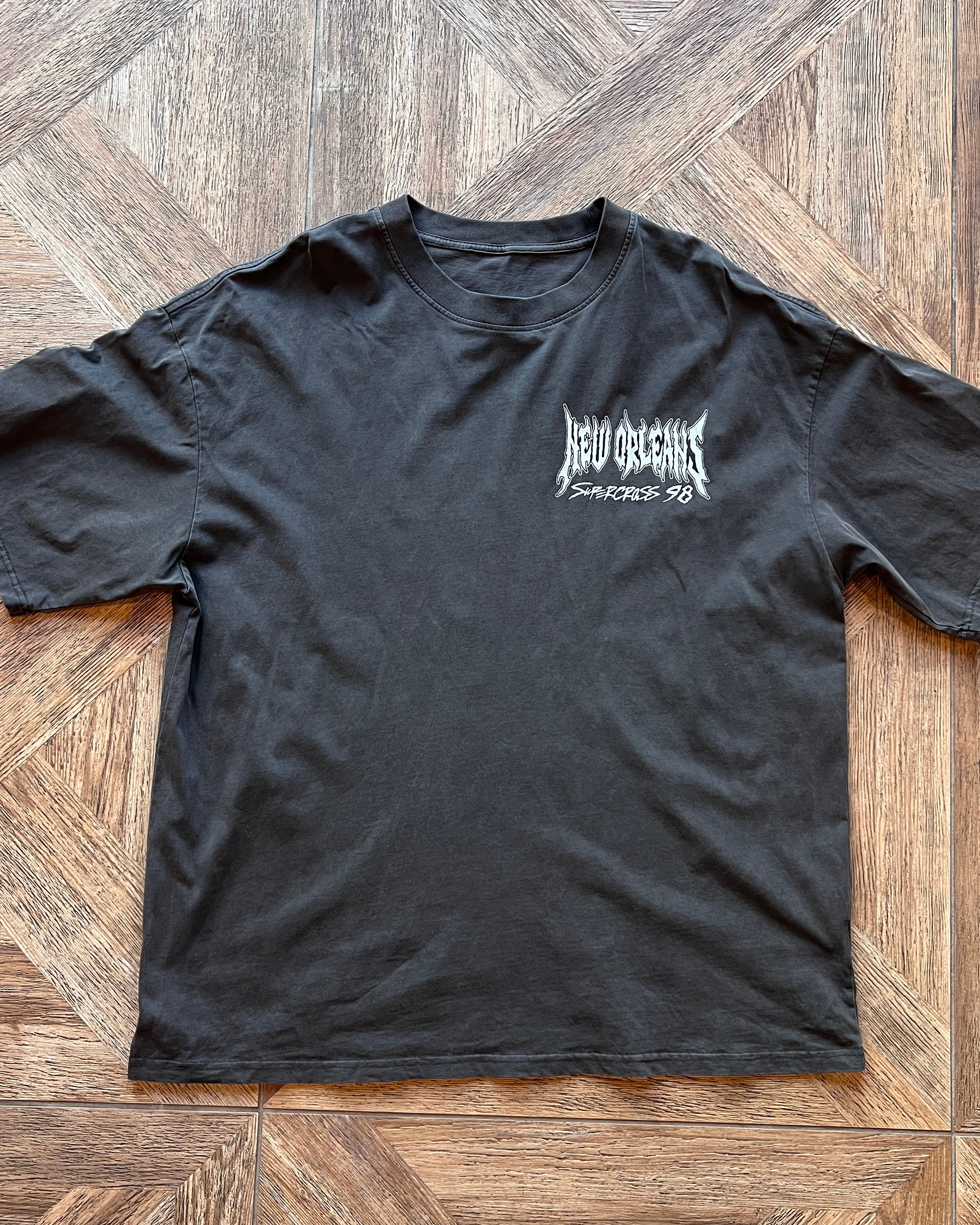 new orleans supercross race t shirt in black vintage wash color