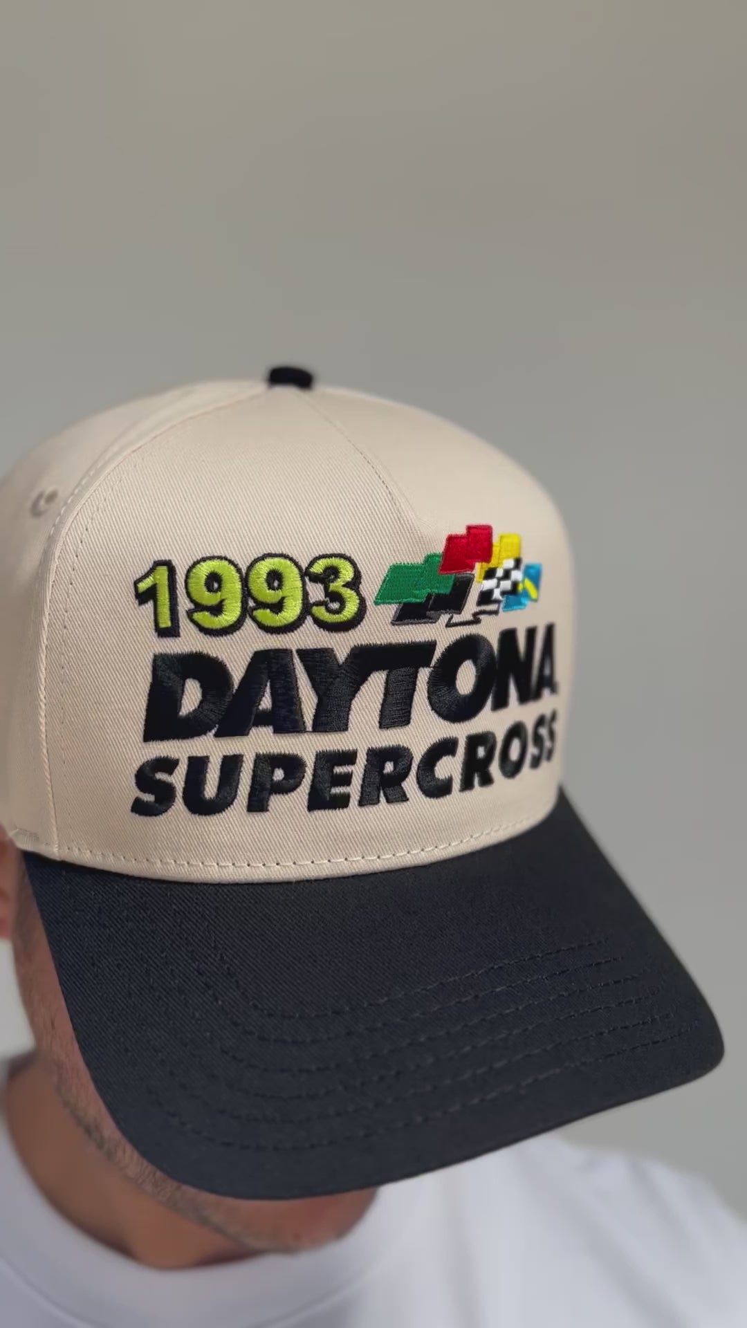 90s Supercross racing hat in cream color.