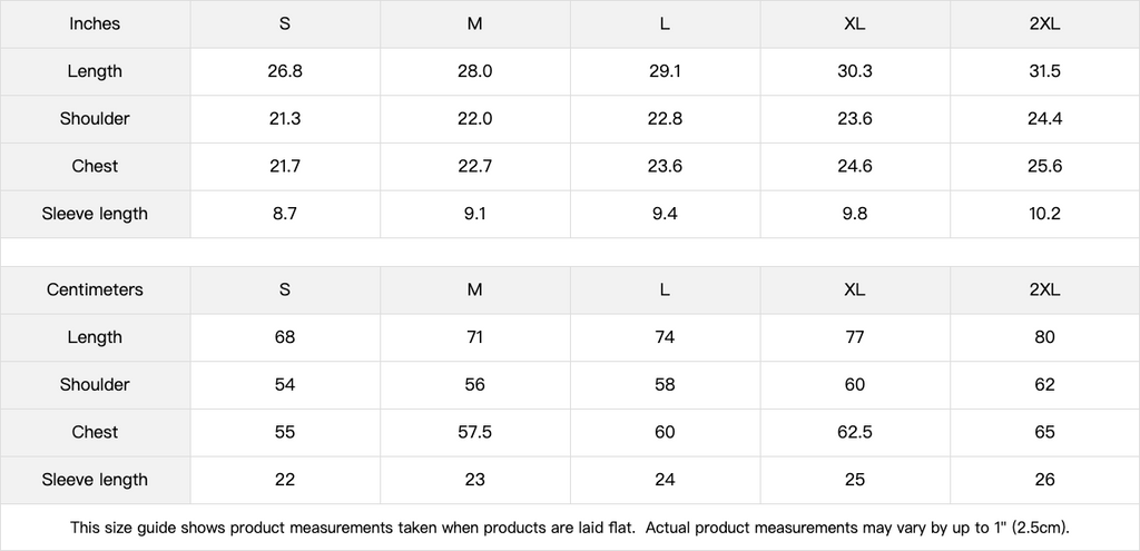 Motocross shirts size guide.