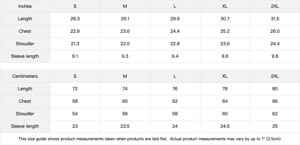Motocross shirts size guide.