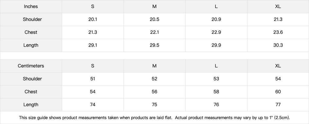 Motocross shirts size guide.