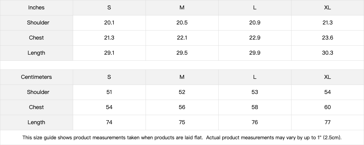 Motocross shirts size guide.
