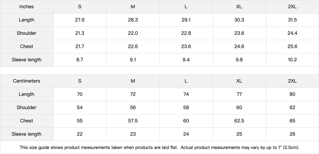 Motocross shirts size guide.